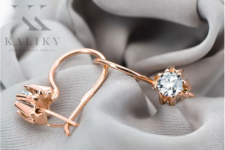 Vintage craft Earrings Zircon Original Vintage 14K Rose Gold vec053r